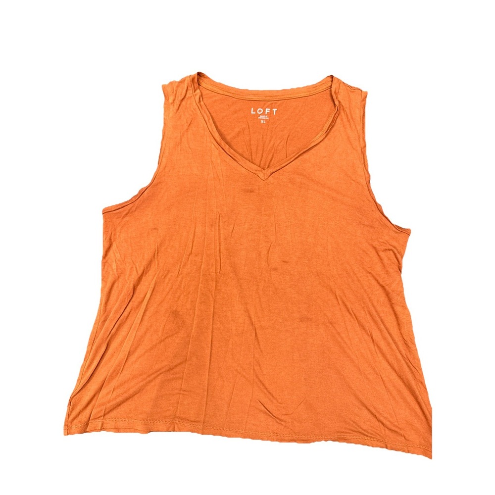 Loft Top Womens Medium Rust Orange Casual Sleeveless Comfort  V-Neck Size XL